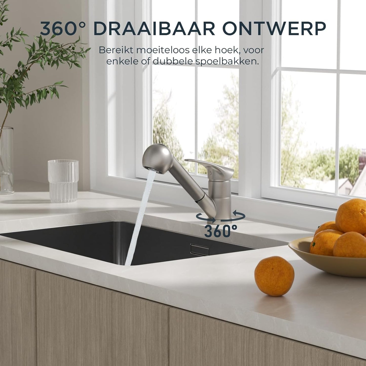 Keukenmengkraan 360° Draaibaar Roestvrij Staal